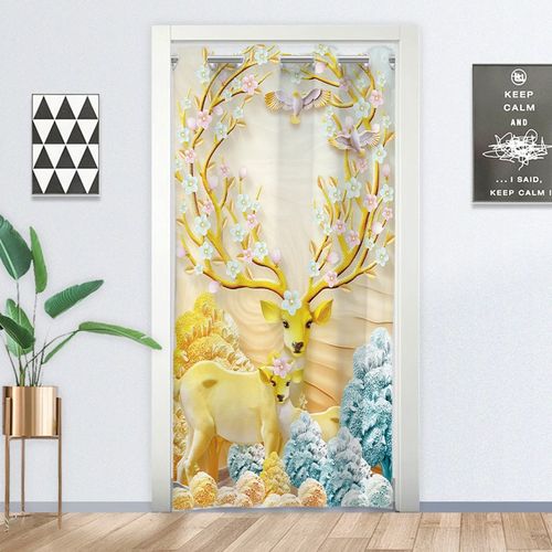 网红布艺门帘卧室房间遮挡帘免打孔空调房隔断帘子防冷气家用布帘