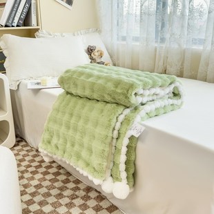 纯色小毯子泡泡绒兔绒o暖阳绒球毛毯子沙发午休盖毯珊瑚法兰绒睡