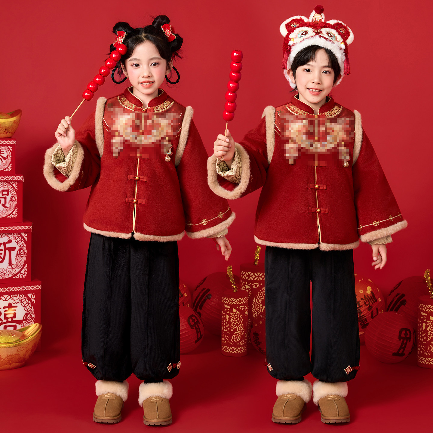 儿童拜年服演出服新款中国风宝宝周岁礼服男女童春节红色喜庆唐装