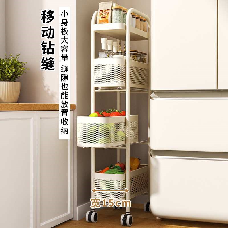 厨房夹缝置物架窄l款可抽拉移动小推车多层落地浴室卫生间收纳架