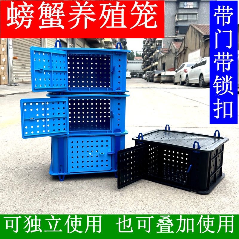 新款带侧门方形螃蟹养殖笼可叠加使用也可独立使用塑料海鲜养殖箱