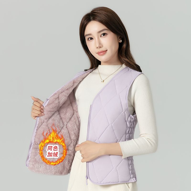 2025秋冬羽绒棉马甲女加绒内外穿保暖加厚时尚短款修身马甲背心女
