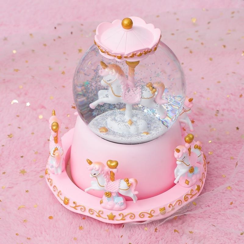 旋转木马音乐盒水晶球q八音盒玻璃树脂家居装饰创意摆件精品店礼