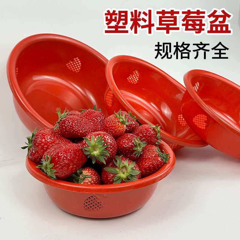 加厚采摘透气草莓盆水果盆塑料圆形盆樱桃蓝莓沥水篮家用透气沥水