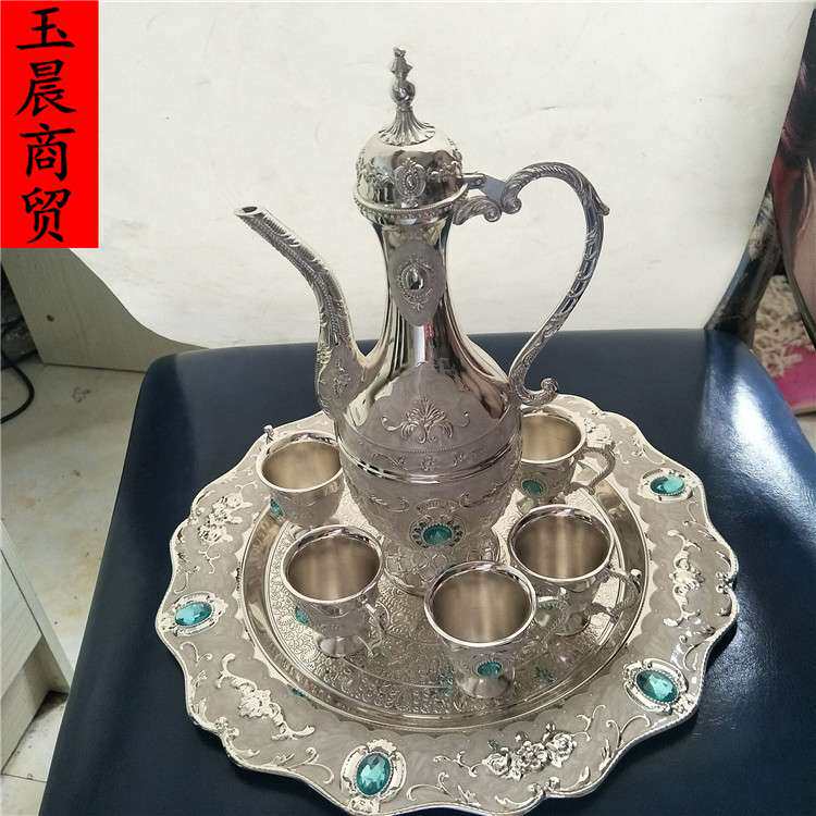 白铜仿银龙头酒具老银酒具各种人物图案摆件收藏文玩杂项