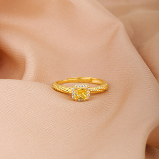 s925纯银小方糖戒指女生气质甜美黄钻食指戒精致设计感小红书同款