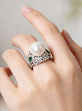 珍珠戒指女14mm大点位活口活扣戒指澳母贝珠轻奢高级感戒指