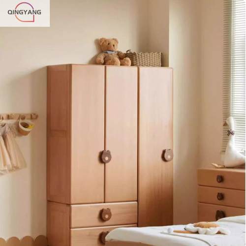 北欧全实木儿童衣柜组合收纳柜环保地柜单门双门榉木卧室储物柜