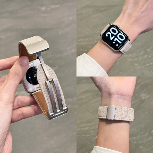 京帕新款磨砂牛皮磁吸iwatch表带s11适用苹果手表applewatch运动SE3透气8真皮ultra3秋冬男款小众s9女款s10