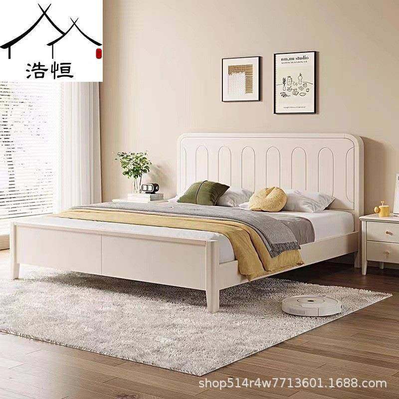 工厂直销白色实木床简约现代一米八卧室奶油风双人床北欧1.5m床铺