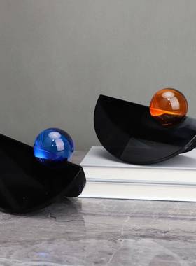 水晶几何摆件拼接橙色蓝色拼接样板间桌面摆件简约现代组合摆件