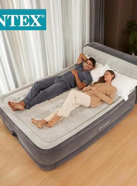 INTEX64448豪华靠背线拉双人充气床内置电泵植绒折叠便携床