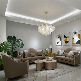 美式轻奢美克同款真皮沙发客厅组合法式异形别墅高端实木家具