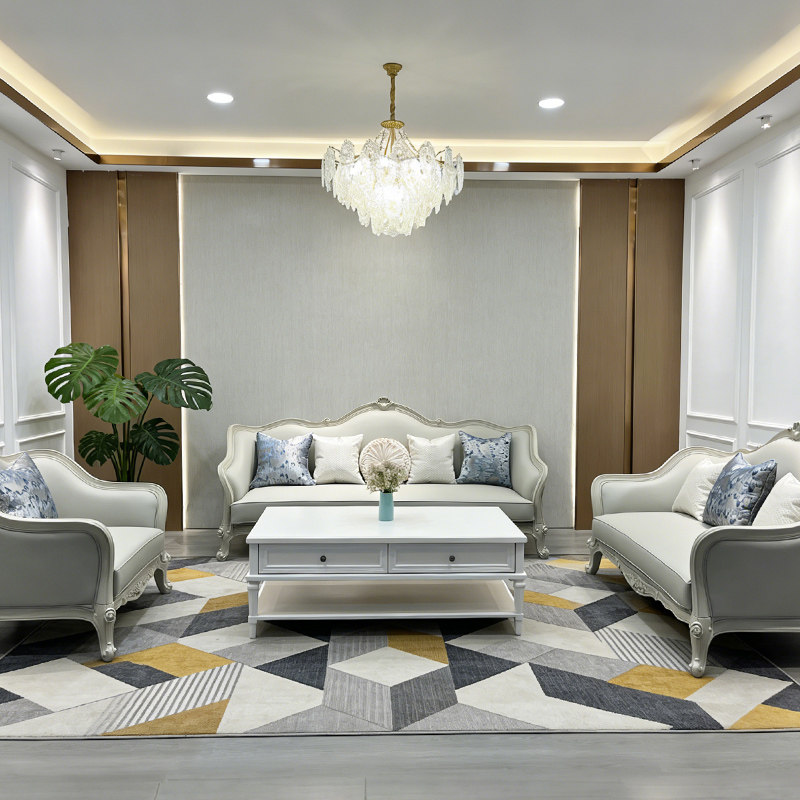 简约轻法欧式沙发美式轻奢全实木三人位高端别墅皮艺布艺简欧家具