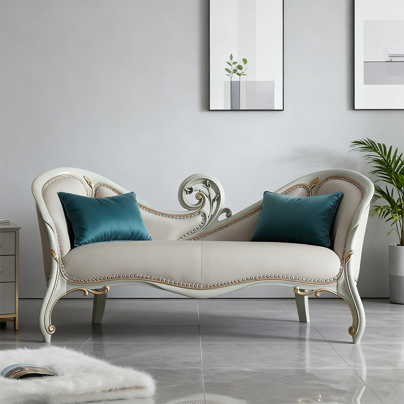 欧式实木雕花真皮凳美人榻贵妃椅