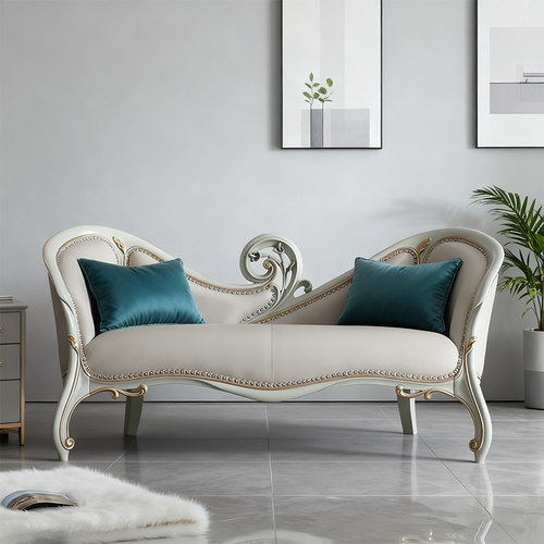 欧式实木雕花真皮凳美人榻贵妃椅