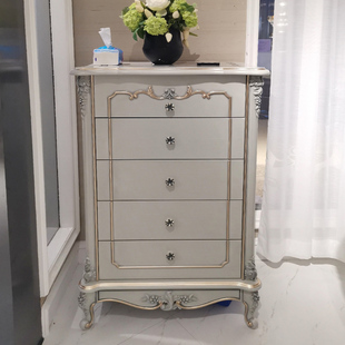 法式实木雕花五斗柜欧式新古典蒂芙尼蓝别墅卧室储物柜首饰收纳柜