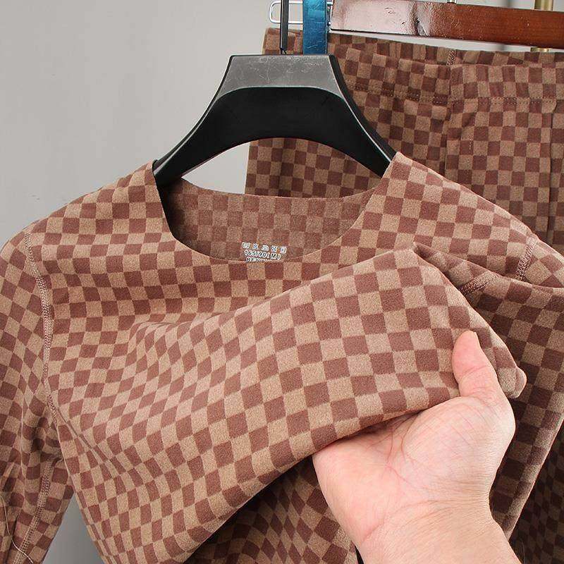 秋冬季无痕德绒秋衣秋裤男时尚方格子保暖内衣套装抗皱圆领打底衫,女士内衣/男士内衣/家居服,保暖套装,淘宝优惠券,粉丝福利购,淘宝优惠卷