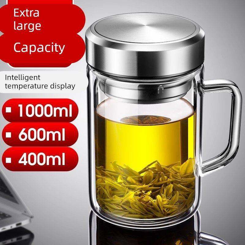 耐高温摔不烂水杯双层玻璃杯带把手高硼硅茶杯男士泡茶专用茶水分,餐饮具,玻璃杯,淘宝优惠券,粉丝福利购,淘宝优惠卷