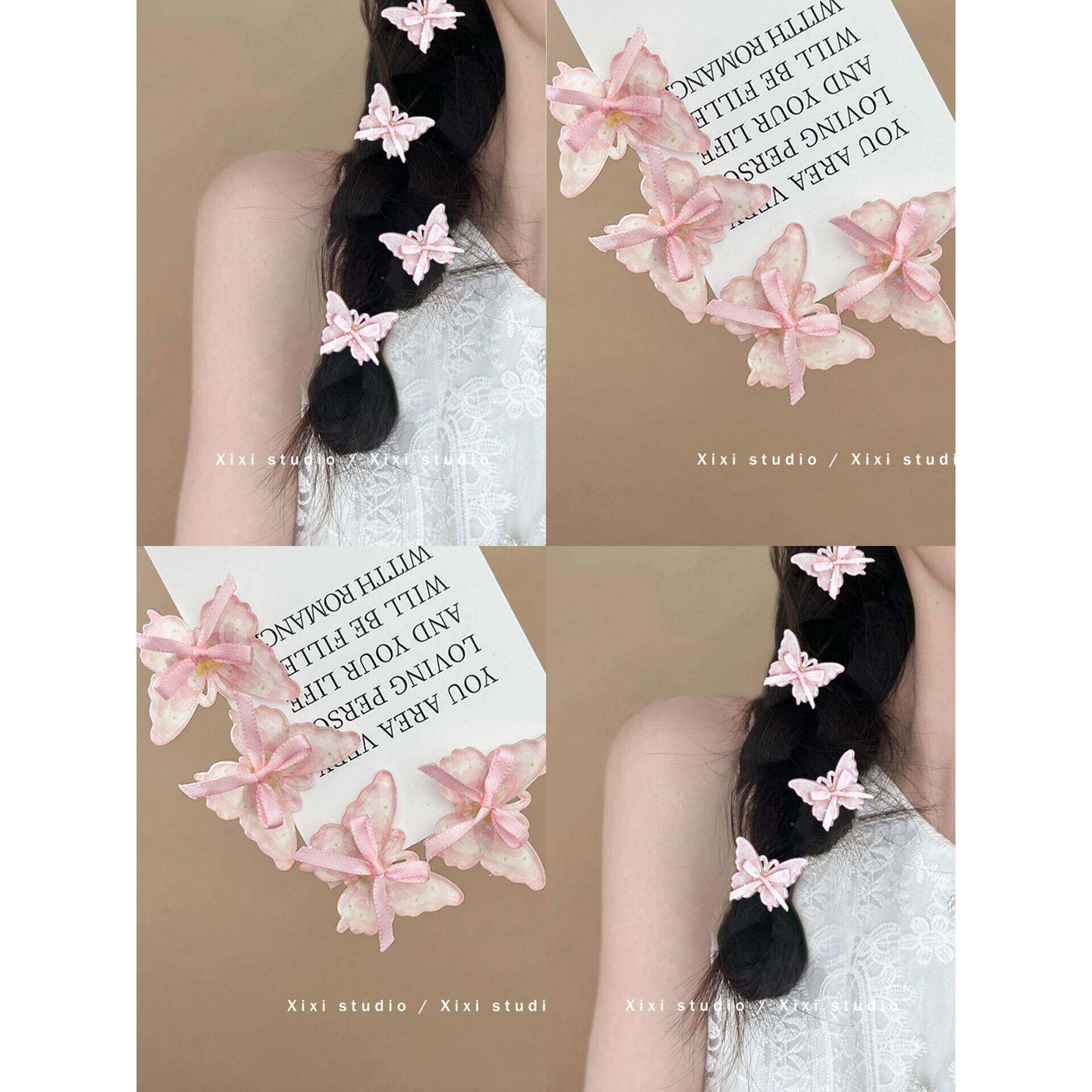 心动啵啵！甜美丝带蝴蝶发夹！小巧精致鸭嘴夹麻花辫夹新品盘发器