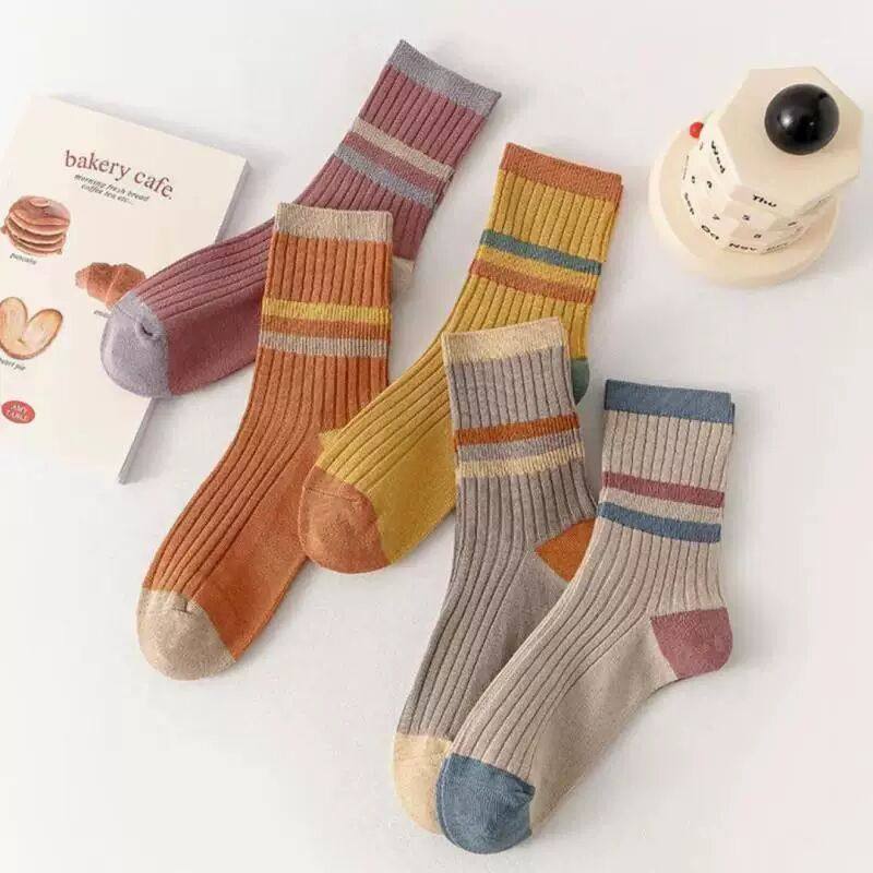 袜子女中筒ins潮韩版糖果色秋季透气防臭拼色时尚百搭