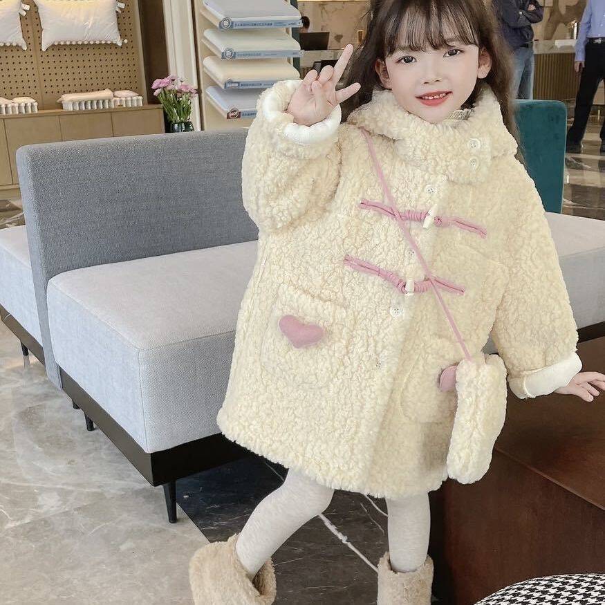 女童外套2025中大童中长款双面羊羔毛加绒加厚大衣女宝时髦毛毛衣