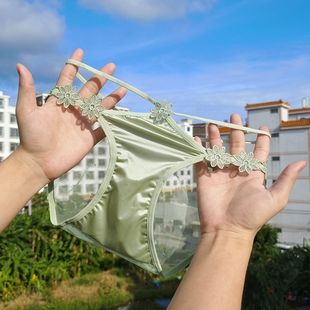 2026爆款性感花朵细带款绸缎内裤女浅草绿纯欲镂空舒适无痕纯棉裆