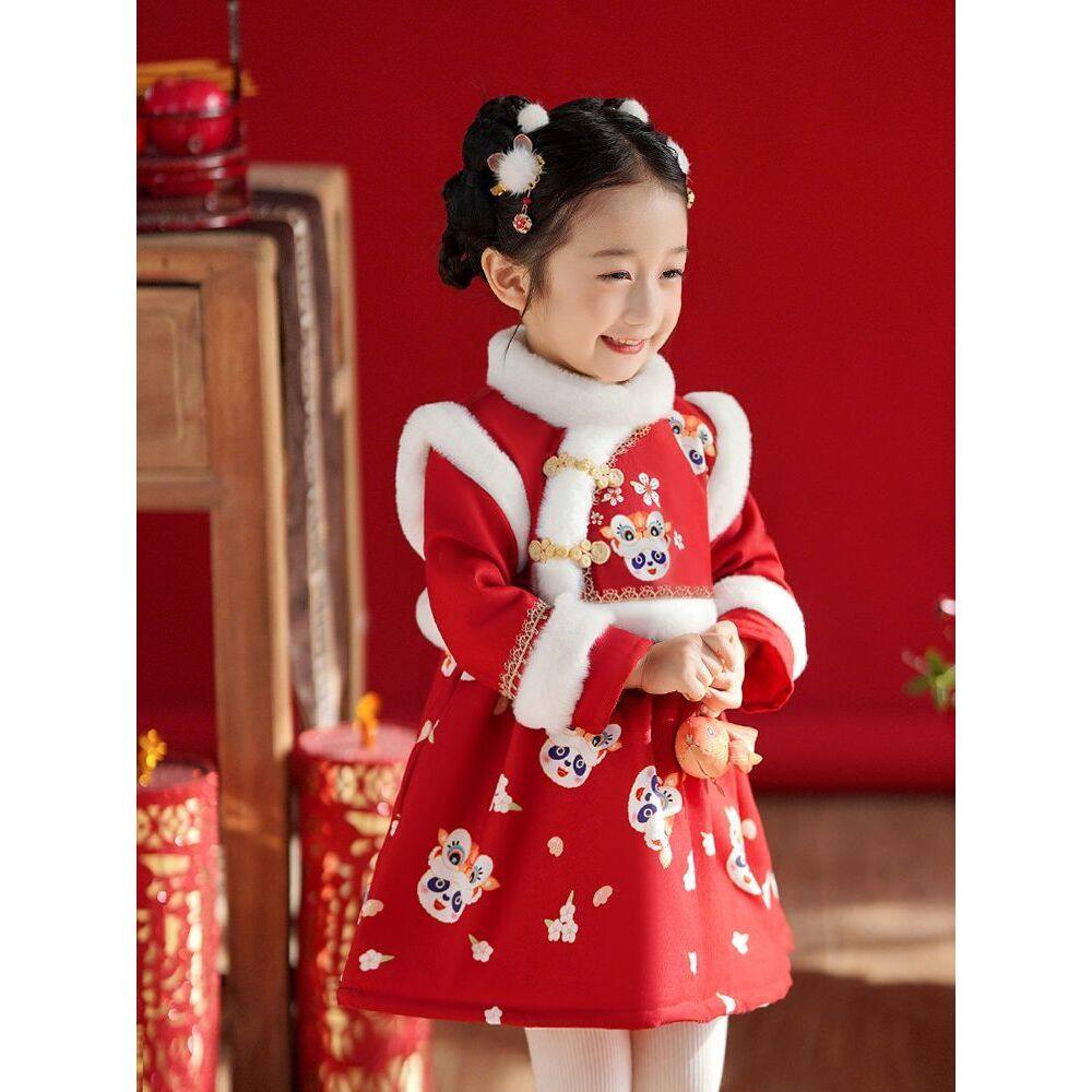 拜年服女童冬季女宝宝周岁礼服小女孩儿童过年服秋冬加厚套装冬款