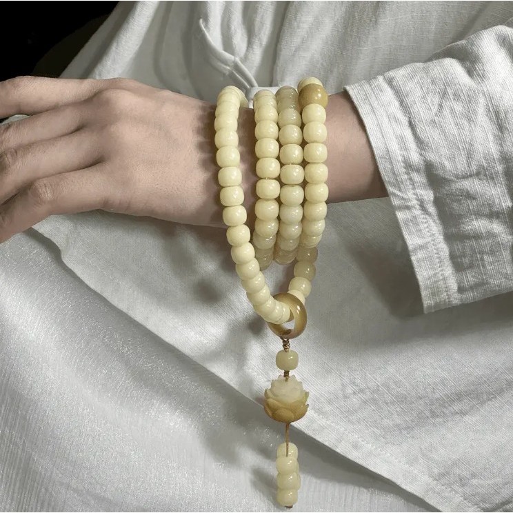 精品奶油菩提风化老料高油高密文玩手持手串108颗莲花菩提手串