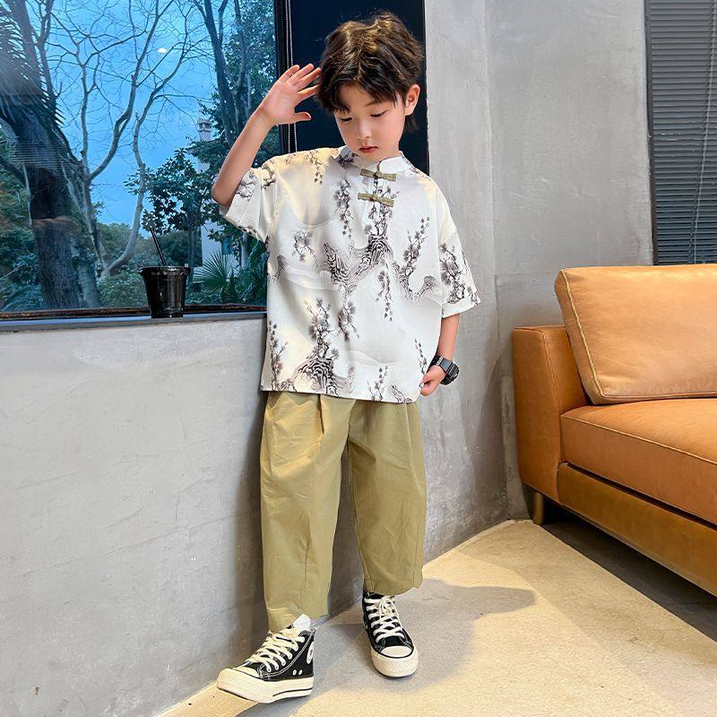 男童新中式汉服套装儿童半袖九分裤国潮盘扣夏装中大童唐装两件套,童装/婴儿装/亲子装,套装,淘宝优惠券,粉丝福利购,淘宝优惠卷