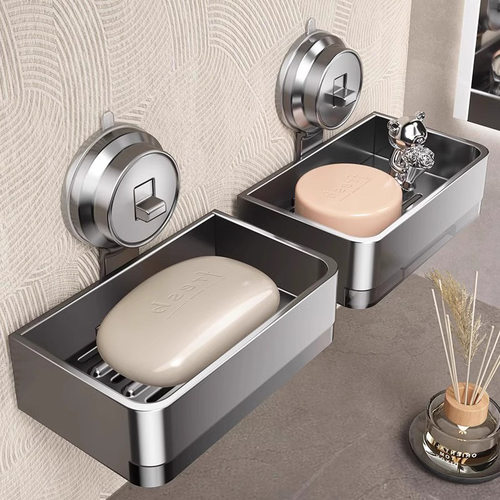 吸盘肥皂盒壁挂式太空铝卫生间置物架浴室香皂盒沥水架洗漱台收纳