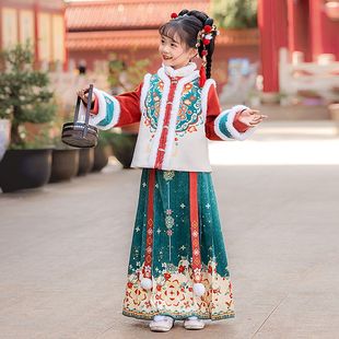 儿童汉服女童冬装2025新款女宝高级古风加绒中国风拜年服唐装过年