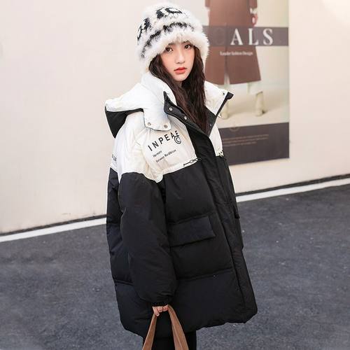 少女羽绒服长款拼色2023新款洋气大童高初中学生加厚面包服外套潮