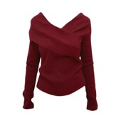 大码 上衣 显瘦内搭打底衫 胖mm新年圣诞不规则v领针织衫 女秋冬修身