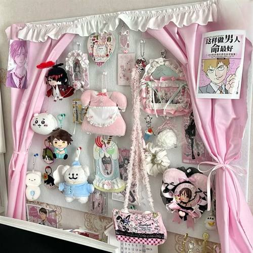 小红书同款窗帘毛毡板照片墙少女心小卡吧唧背景墙氛围感卧室diy