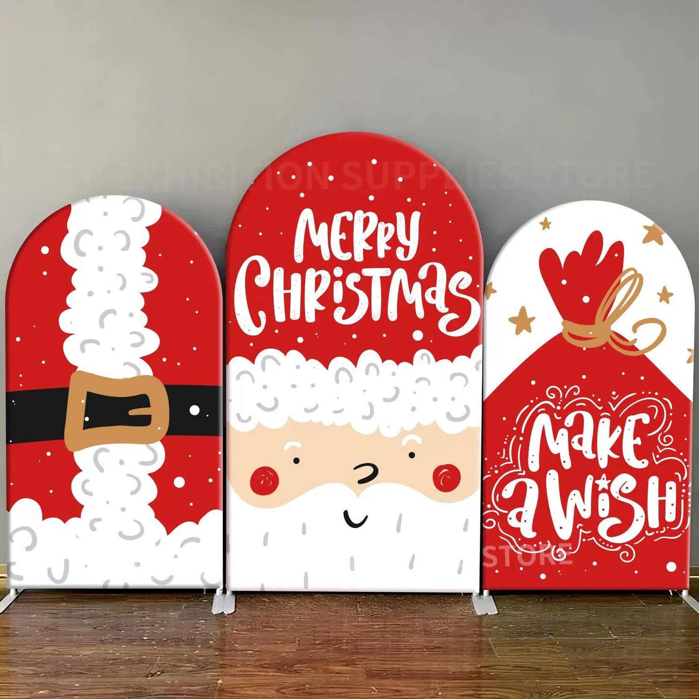 Merry Christmas Arch Background Make A Wish Santa Claus Red