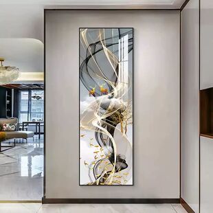现代轻奢玄关装饰画客厅柱子竖版细长条入户进门走廊过道墙壁挂画