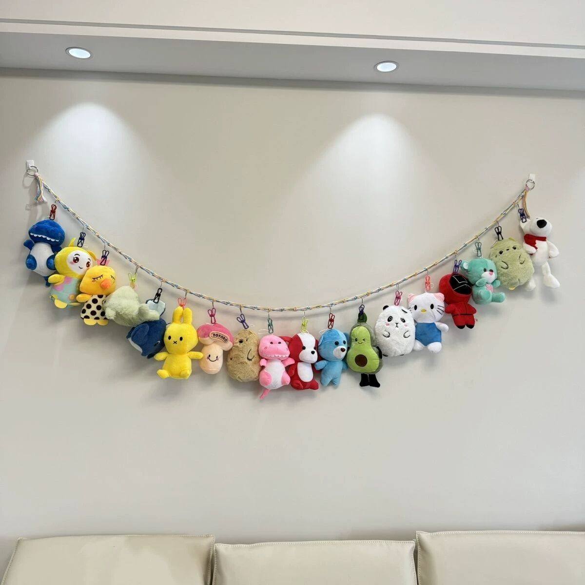 公仔收纳墙娃娃收纳展示架娃娃墙毛公仔收纳墙挂绳手工编织娃悬挂,家居饰品,照片墙,淘宝优惠券,粉丝福利购,淘宝优惠卷