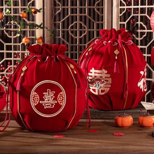 结婚包袱皮刺绣束口福袋女方陪嫁聚宝盆抽拉包裹红布婚庆用品大全