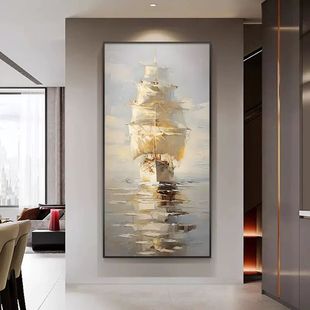 大芬村纯手绘油画一帆风顺抽象肌理高级感入户走廊挂画玄关装饰画