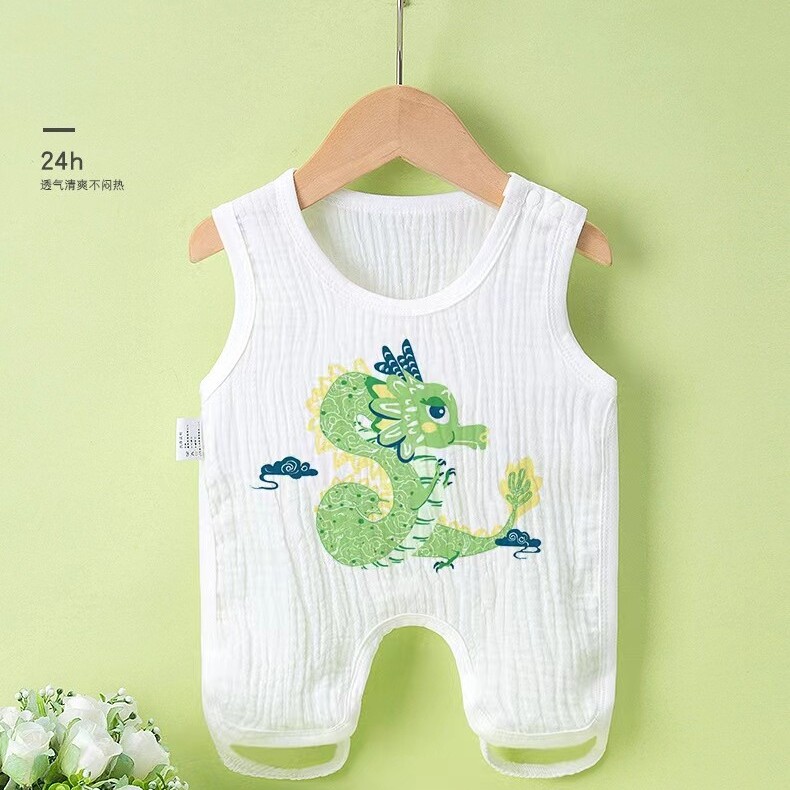 新生婴儿泡泡纱布半背衣男女宝宝夏季薄款连腿肚兜肩开防着凉护肚
