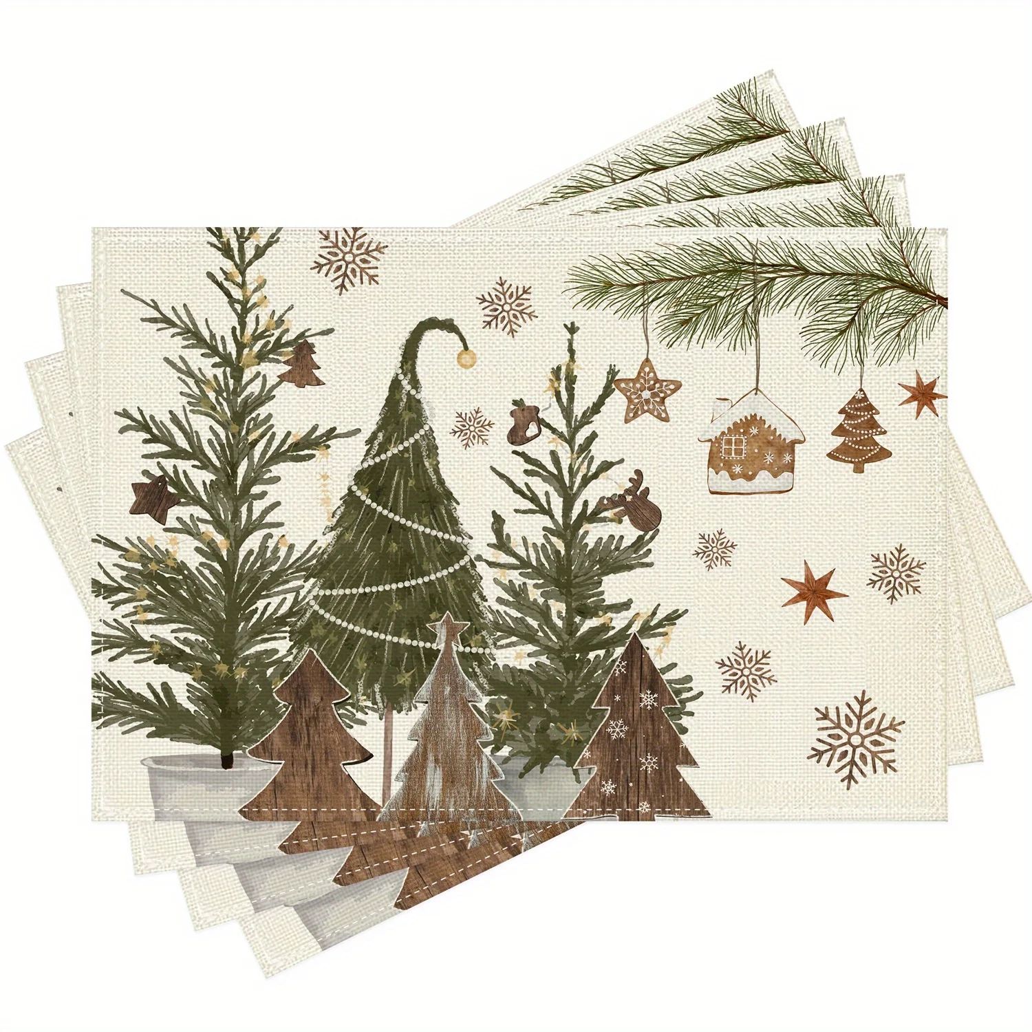 4/6pcs Christmas e Snowflake Star Pine Branch Placemats 12x