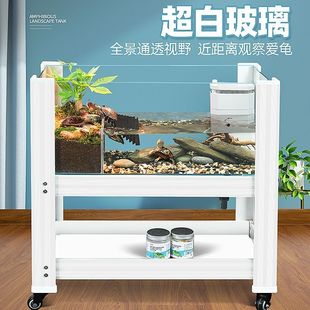 乌龟缸带爬台水陆两栖造景生态缸家用大型养龟专用缸黄缘箱底排水