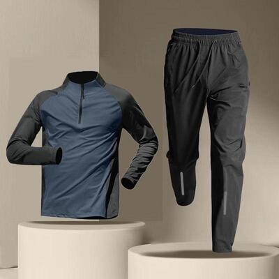 Half Zip Training Suit Men Quick Dry Long Sleeve Long Pants