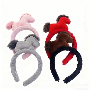 马的头饰马年生肖黑马发饰可爱超萌发箍小马公仔儿童头箍跨年成人