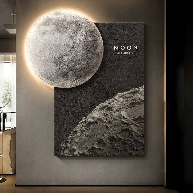 2024新款立体浮雕砂岩画玄关装饰画高级感走廊月球壁灯画客厅挂画,家居饰品,氛围画/灯画,淘宝优惠券,粉丝福利购,淘宝优惠卷