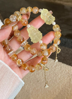 天然黄塔晶柠檬黄水晶狐狸娘娘手链女蜂蜜奶盖原创手串手饰礼