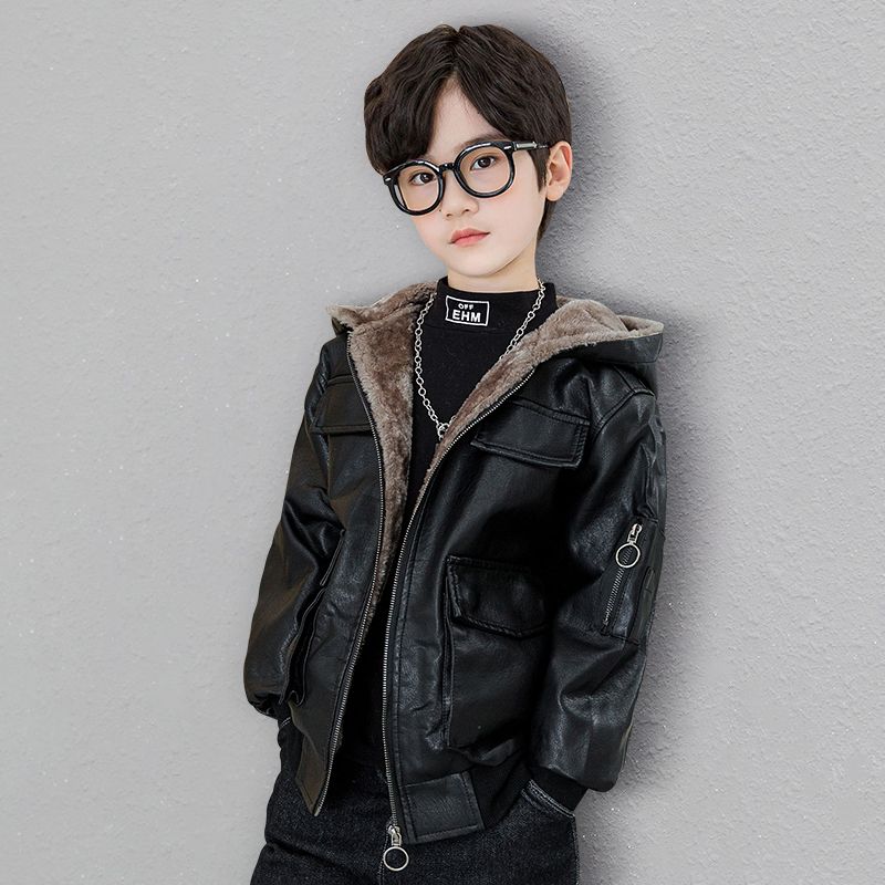 男童皮衣外套加绒加厚秋冬款2025新款儿童冬装上衣炸街皮夹克外套