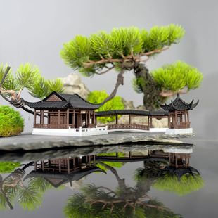 亭子廊桥古建筑摆件新款复古国风中式园林古建拙政园小飞虹微景观