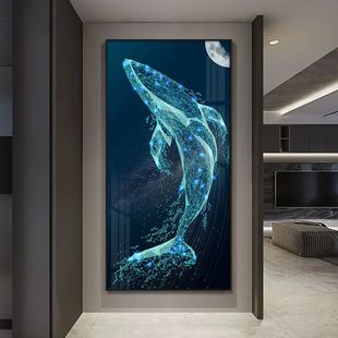 入户玄关装饰画梦幻鲸鱼抽象玄幻挂画晶瓷客厅走廊过道墙壁画轻奢